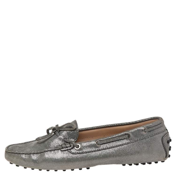 Pre Owned Tod's Grey Suede Gommini Slip On Loafers Size 39.5 