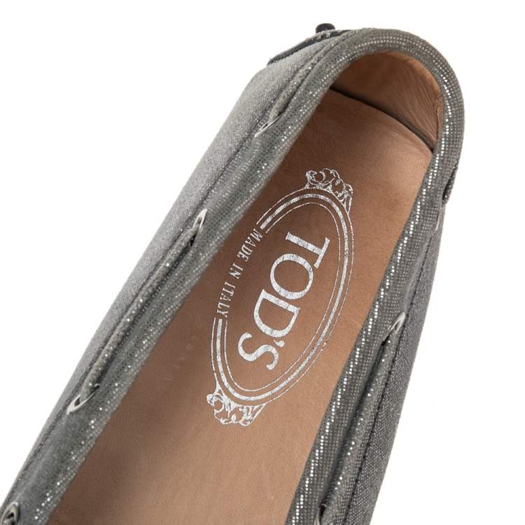 Pre Owned Tod's Grey Suede Gommini Slip On Loafers Size 39.5 
