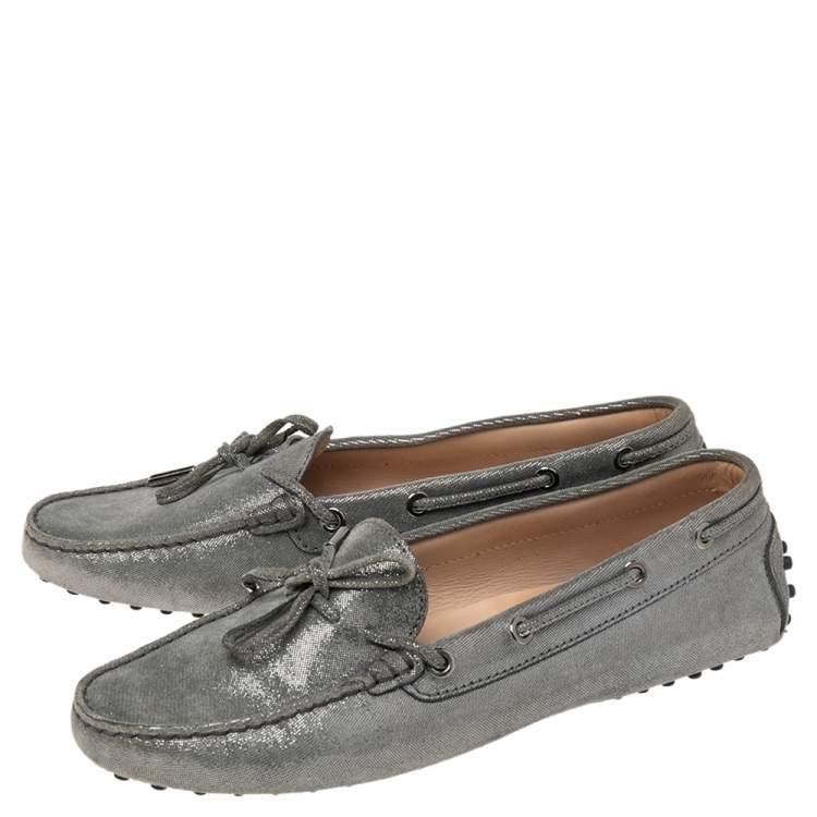 Pre Owned Tod's Grey Suede Gommini Slip On Loafers Size 39.5 