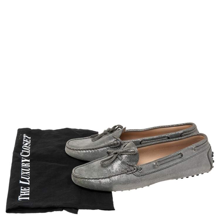 Pre Owned Tod's Grey Suede Gommini Slip On Loafers Size 39.5 