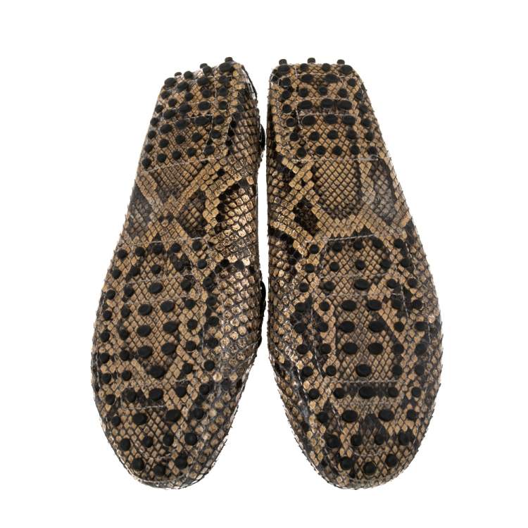 Pre Owned Tod's Beige/Brown Python  Slip On Bow Loafers Size 39