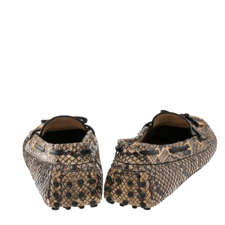 Pre Owned Tod's Beige/Brown Python  Slip On Bow Loafers Size 39