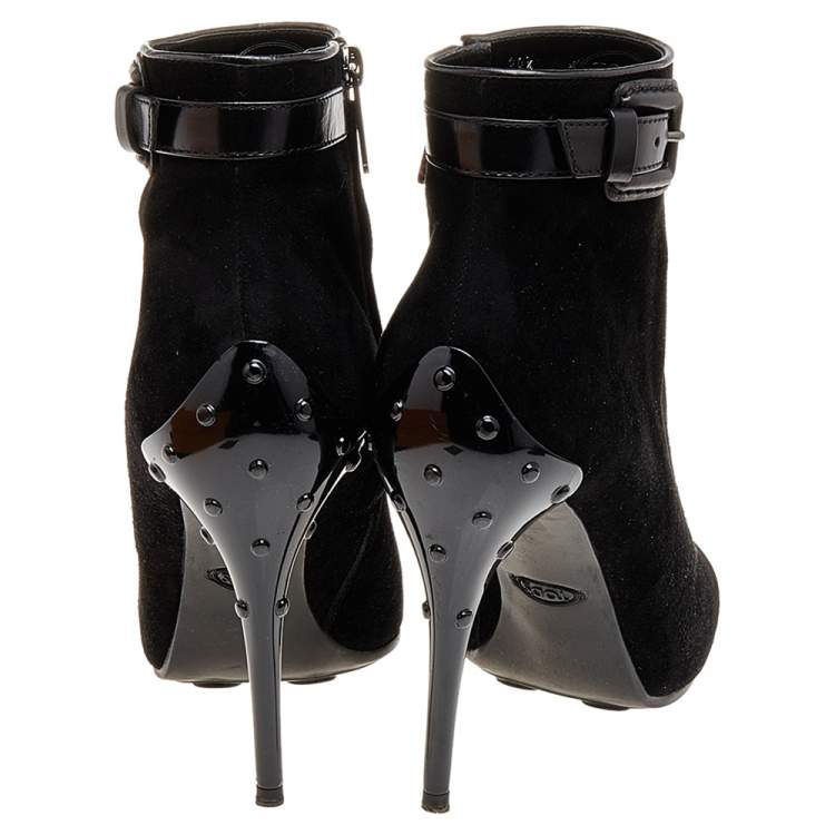 Pre Owned Tod's Black Suede Ankle Boots Size 39.5