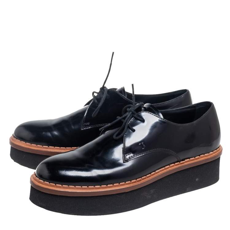 Pre Owned Tod's Black Patent Leather Platform Oxford Size 38