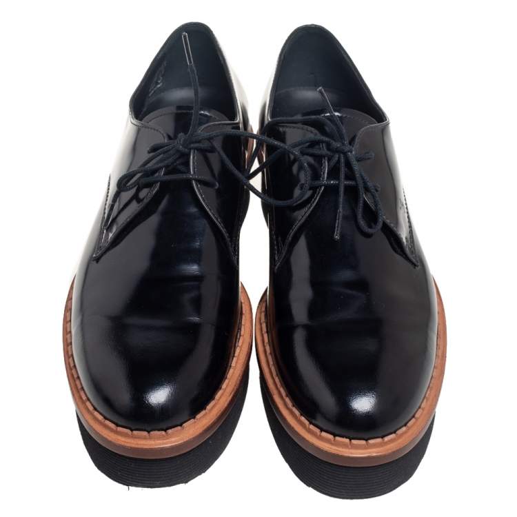 Pre Owned Tod's Black Patent Leather Platform Oxford Size 38