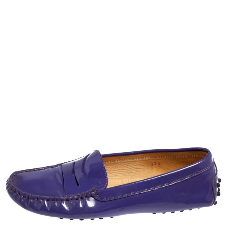 مملوكة مسبقًا Tod's Purple Patent Leather Gommini Penny Loafers Size 37.5