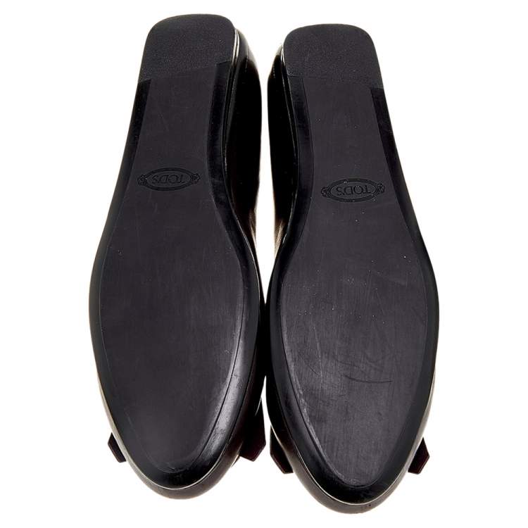 Pre Owned Tod's Burgundy Leather Fringe Ballet Flats Size 39