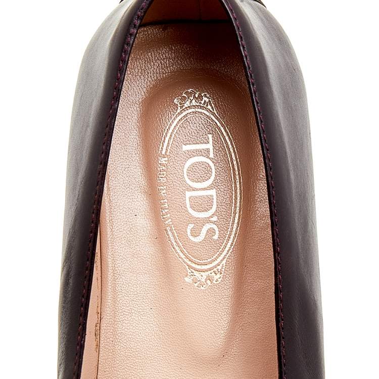 Pre Owned Tod's Burgundy Leather Fringe Ballet Flats Size 39