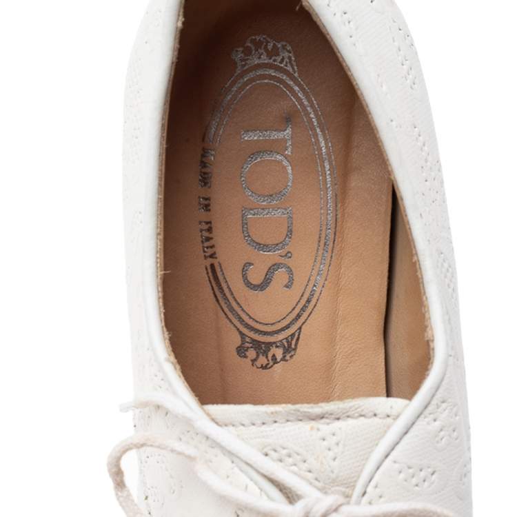Pre Owned Tod's White Laser Cut Leather Lace Up Derby Size 37