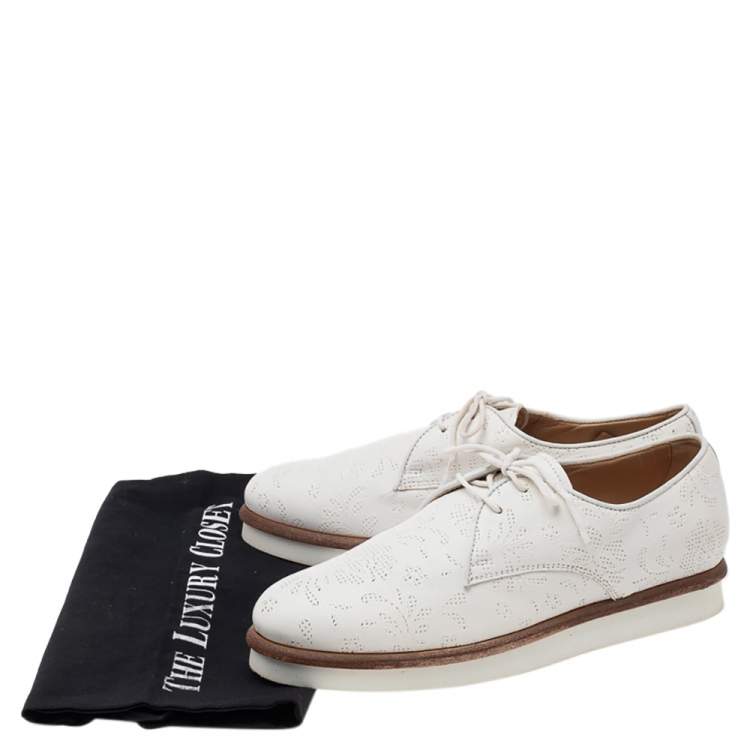 Pre Owned Tod's White Laser Cut Leather Lace Up Derby Size 37
