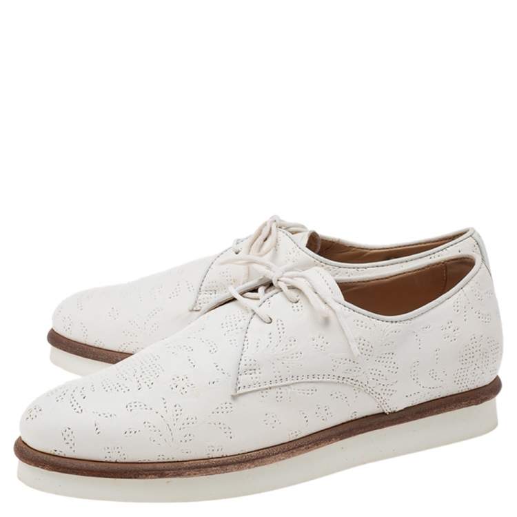 Pre Owned Tod's White Laser Cut Leather Lace Up Derby Size 37