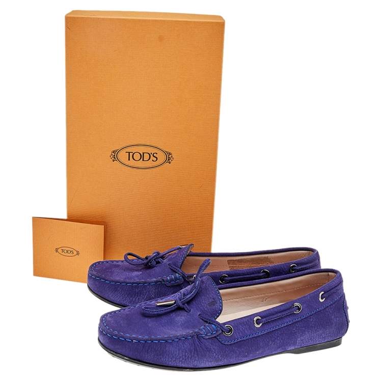 Pre Owned Tod's Blue Nubuck Leather Bow Slip On Loafers Size 37