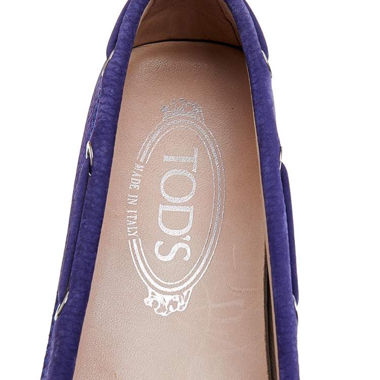 Pre Owned Tod's Blue Nubuck Leather Bow Slip On Loafers Size 37