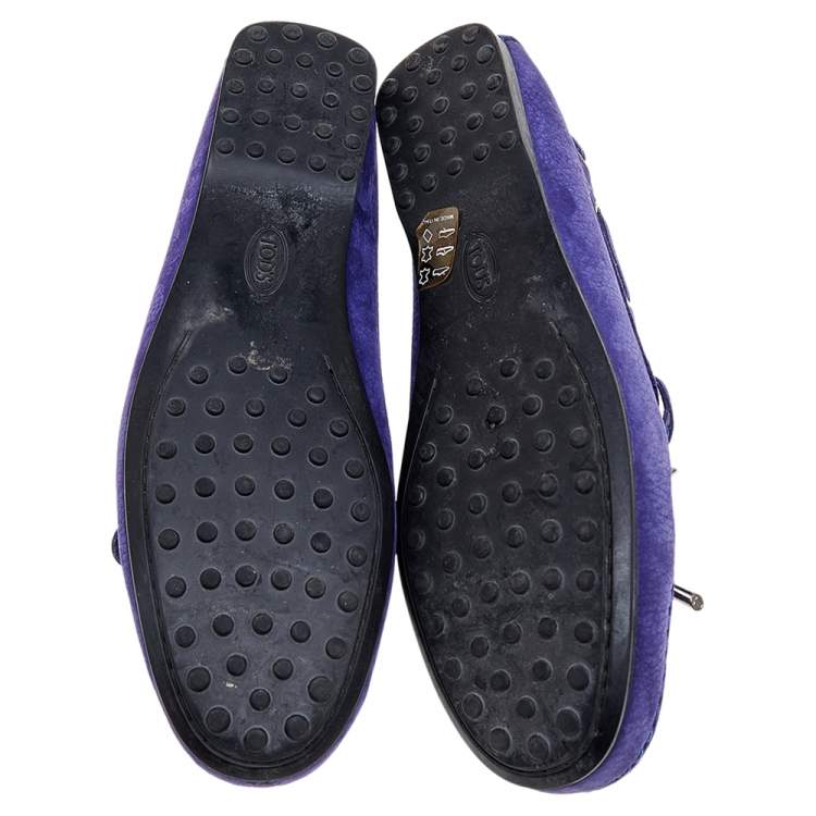 Pre Owned Tod's Blue Nubuck Leather Bow Slip On Loafers Size 37