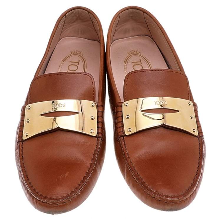 Pre Owned Tod's Brown Leather Penny Loafers Size 38.5