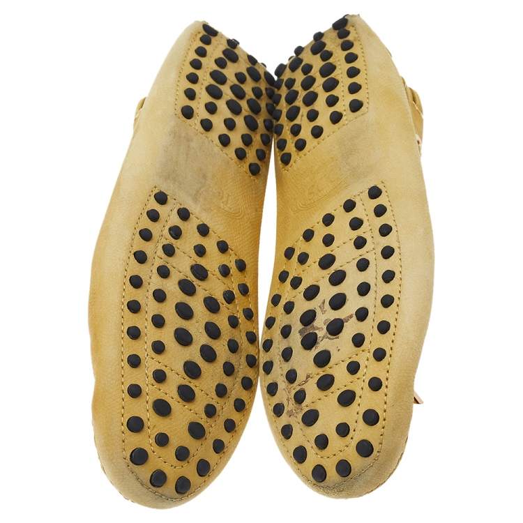 Pre Owned Tod's Yellow Leather Gommino Slip On Loafers Size 38