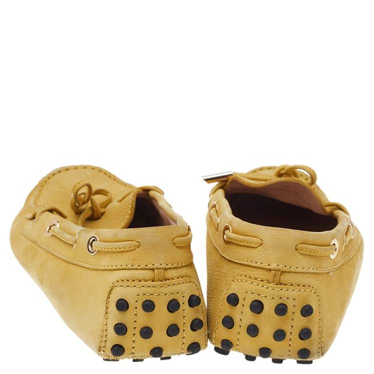 Pre Owned Tod's Yellow Leather Gommino Slip On Loafers Size 38