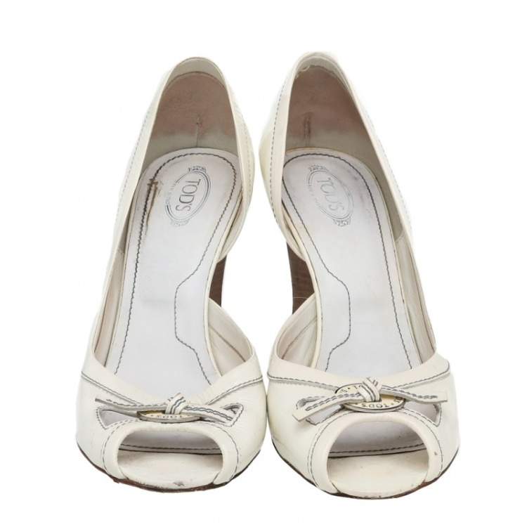 Pre Owned Tod's White Patent Leather Peep Toe D'orsay Pumps Size 40.5