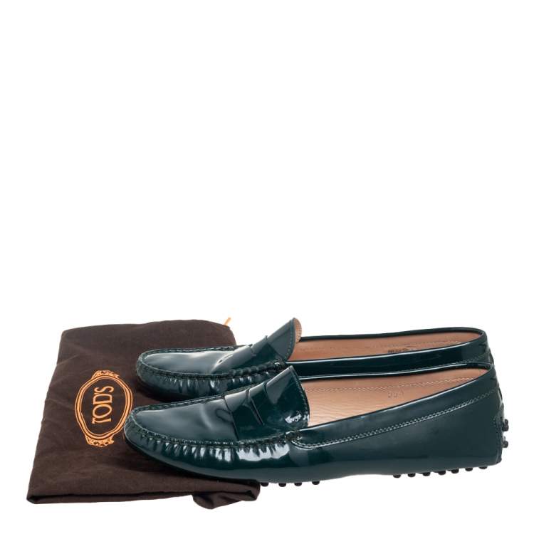 Pre Owned Tod's Green  Patent Leather Penny Loafers Size 39.5