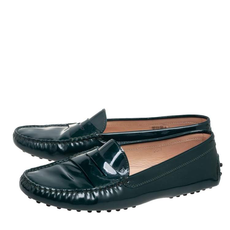 Pre Owned Tod's Green  Patent Leather Penny Loafers Size 39.5