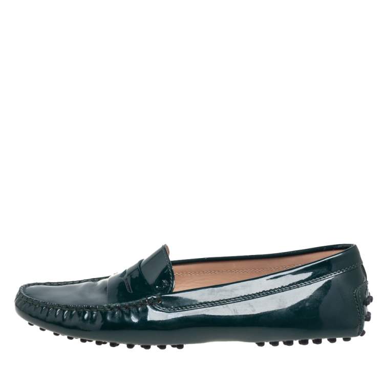 Pre Owned Tod's Green  Patent Leather Penny Loafers Size 39.5
