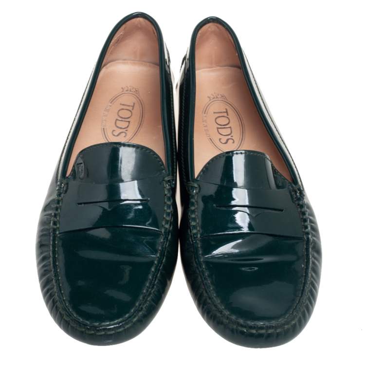 Pre Owned Tod's Green  Patent Leather Penny Loafers Size 39.5