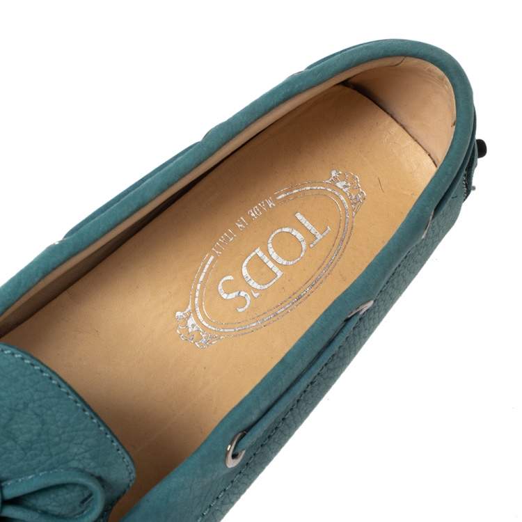 Pre Owned Tod's Green Nubuck Leather Bow Driving Loafers Size 39