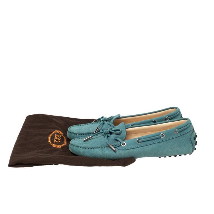 Pre Owned Tod's Green Nubuck Leather Bow Driving Loafers Size 39