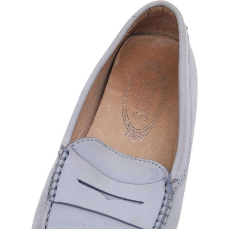 Pre Owned Tod's Grey Nubuck Leather Penny Slip On Loafers Size 35
