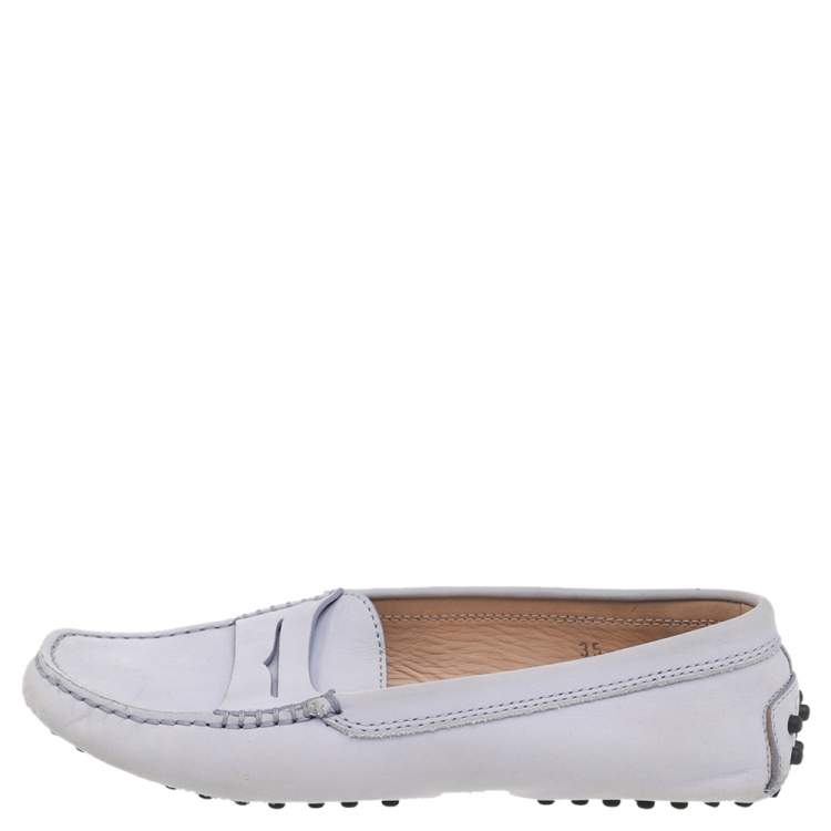 Pre Owned Tod's Grey Nubuck Leather Penny Slip On Loafers Size 35