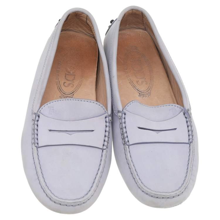 Pre Owned Tod's Grey Nubuck Leather Penny Slip On Loafers Size 35