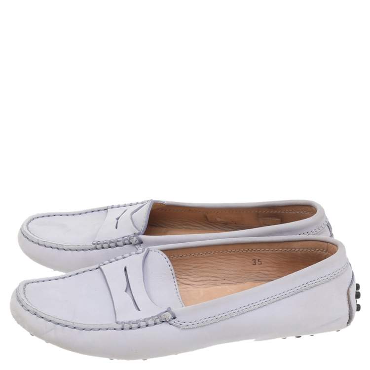 Pre Owned Tod's Grey Nubuck Leather Penny Slip On Loafers Size 35