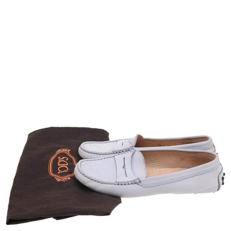 Pre Owned Tod's Grey Nubuck Leather Penny Slip On Loafers Size 35