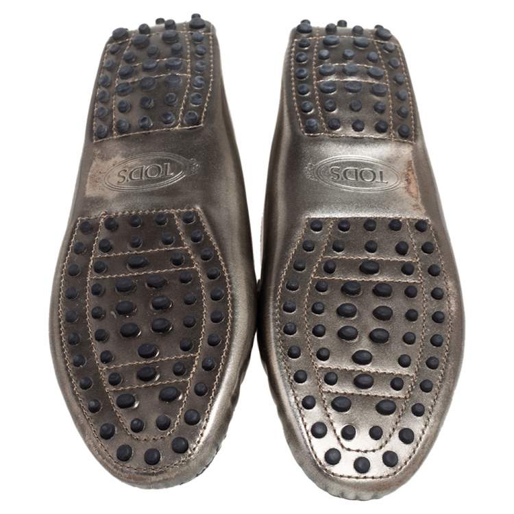 Pre Owned  Tod's Grey Patent Leather Horsebit Loafers Size 37.5