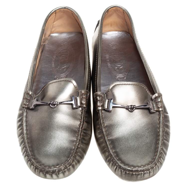 Pre Owned  Tod's Grey Patent Leather Horsebit Loafers Size 37.5