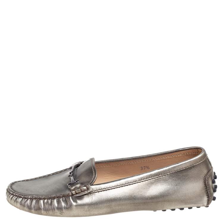 Pre Owned  Tod's Grey Patent Leather Horsebit Loafers Size 37.5