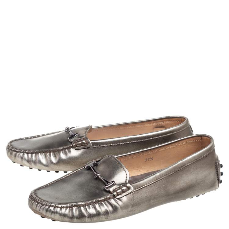 Pre Owned  Tod's Grey Patent Leather Horsebit Loafers Size 37.5