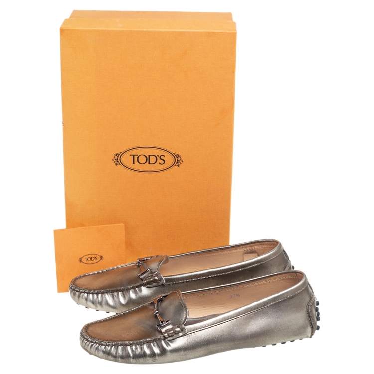 Pre Owned  Tod's Grey Patent Leather Horsebit Loafers Size 37.5