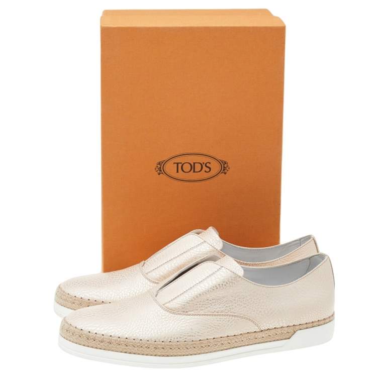 Pre Owned Tod's Beige Leather Francesina Espadrilles Slip On Sneakers Size 40