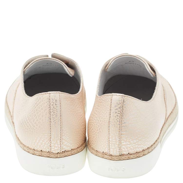 Pre Owned Tod's Beige Leather Francesina Espadrilles Slip On Sneakers Size 40