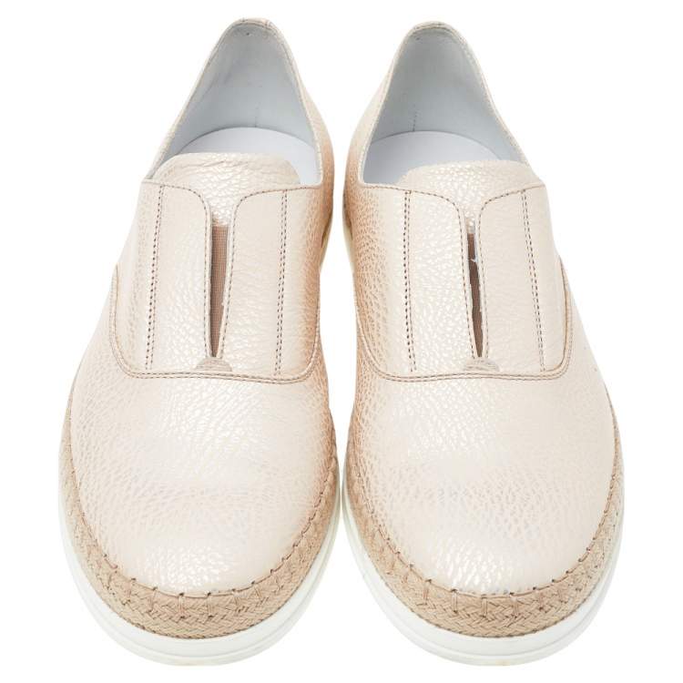 Pre Owned Tod's Beige Leather Francesina Espadrilles Slip On Sneakers Size 40
