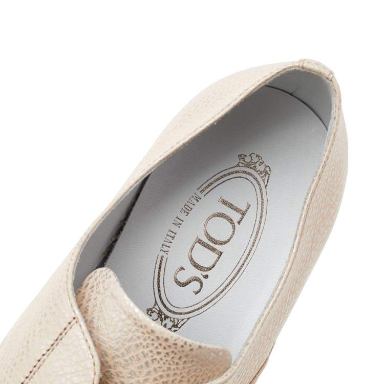 Pre Owned Tod's Beige Leather Francesina Espadrilles Slip On Sneakers Size 40