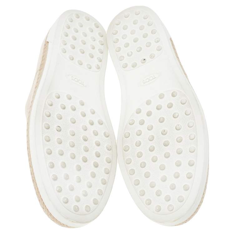 Pre Owned Tod's Beige Leather Francesina Espadrilles Slip On Sneakers Size 40