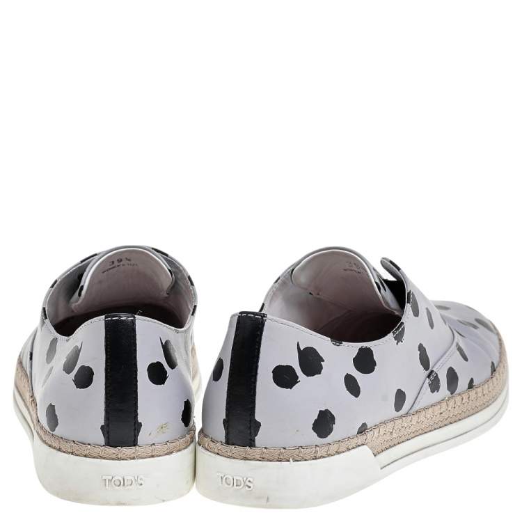 Pre Owned Tod's Grey/Black Dot Printed Leather Francesina Espadrille Slip On Sneakers Size 39.5