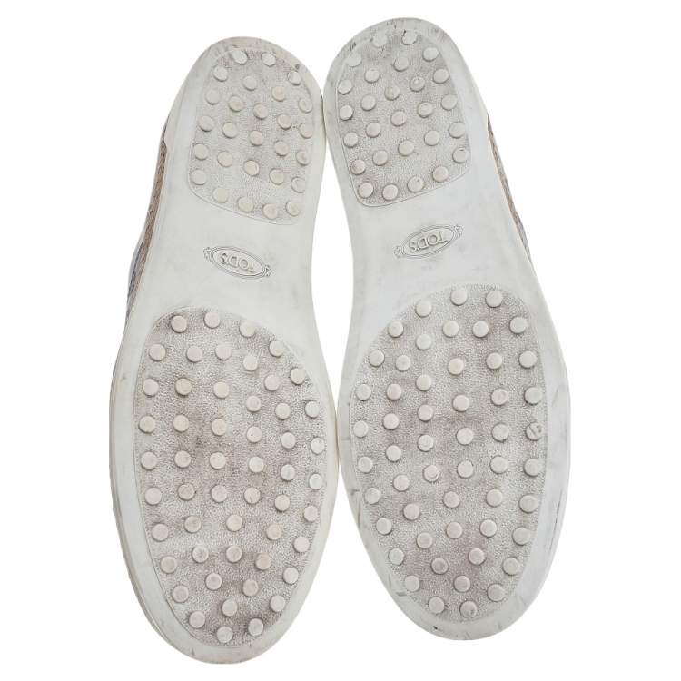 Pre Owned Tod's Grey/Black Dot Printed Leather Francesina Espadrille Slip On Sneakers Size 39.5
