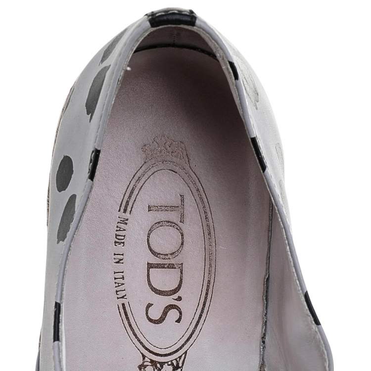 Pre Owned Tod's Grey/Black Dot Printed Leather Francesina Espadrille Slip On Sneakers Size 39.5