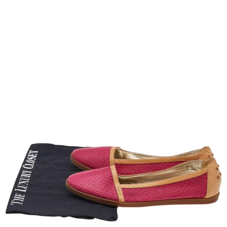 Pre Owned Tod's Pink/Brown Python And Leather Ballet Flats Size 37