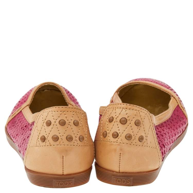 Pre Owned Tod's Pink/Brown Python And Leather Ballet Flats Size 37