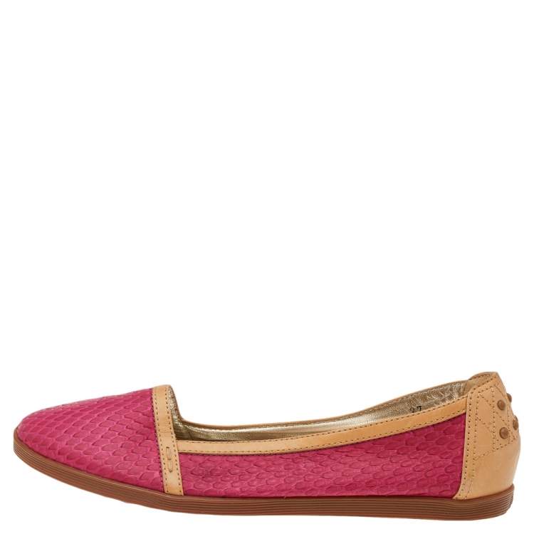 Pre Owned Tod's Pink/Brown Python And Leather Ballet Flats Size 37