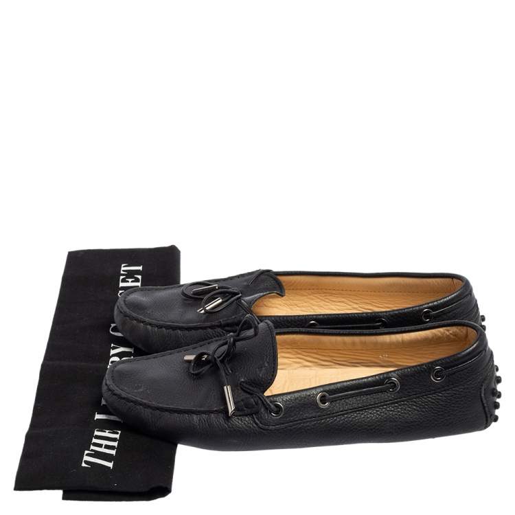Pre Owned Tod's Black  Perforated Leather Bow Loafers Size 38